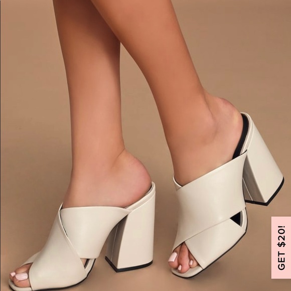Lulus Shoes - Lulus Nuala Off White Peep-Toe Mules S 7 Never wo